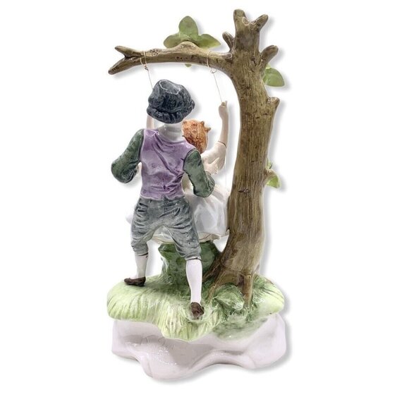 Antique Italian Capodimonte Porcelain Boy Girl on Swing Large Figurine Trademark - Picture 8 of 12